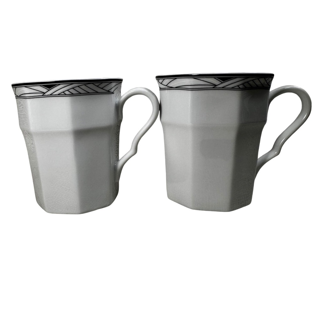 Studio Nova Synthesis Y0031 Mugs Set of 2 White Black Geometric Octagonal 4in